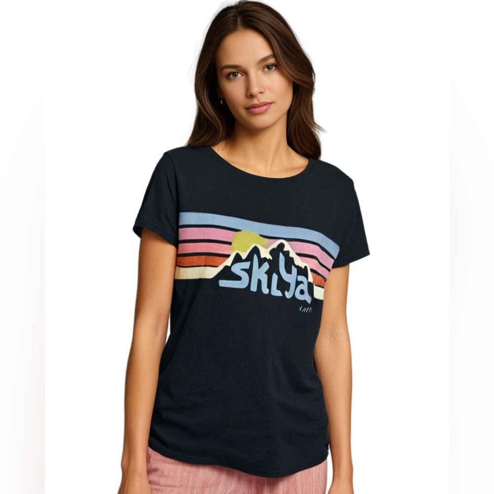 Marine Layer Pink Ski Ya Later Short Sleeve Scoop Neck T Shirt XS Extra Soft